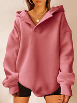 Women's oversized dropped shoulder hoodie sweatshirt in lotus color with long sleeves and relaxed fit, perfect for casual fall outfits, available in 11 colors and sizes Small–2XL.