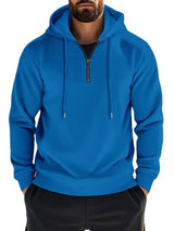 Men’s blue full size quarter zip long sleeve drawstring hoodie