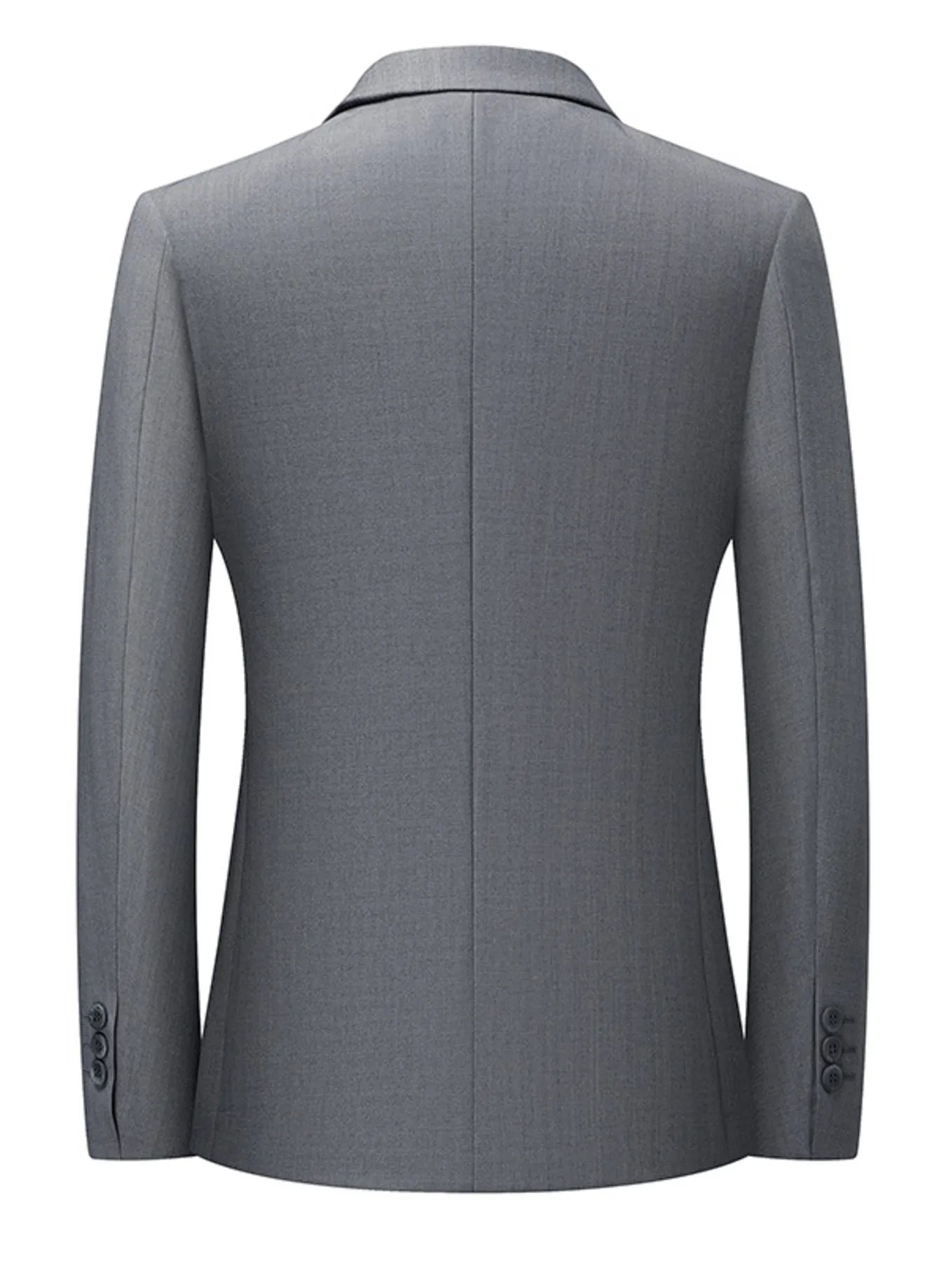 Men's gray lapel collar blazer with button-front closure and tailored fit for business casual, office wear, weddings, and formal occasions.