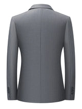 Men's gray lapel collar blazer with button-front closure and tailored fit for business casual, office wear, weddings, and formal occasions.