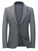 Men's gray lapel collar blazer with button-front closure and tailored fit for business casual, office wear, weddings, and formal occasions.