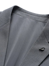 Men's gray lapel collar blazer with button-front closure and tailored fit for business casual, office wear, weddings, and formal occasions.
