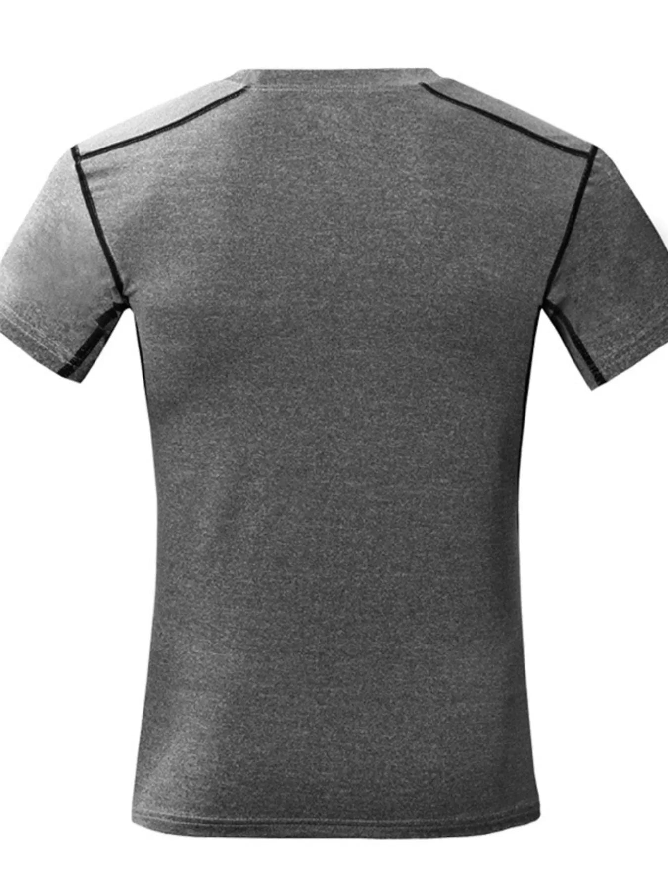 Men’s gray performance moisture-wicking short sleeve athletic T-shirt with lightweight breathable stretch fabric.