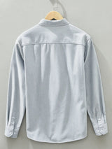 Men’s gray plus size button-up long sleeve cotton shirt with chest pocket and contrasting light interior, available in sizes Medium through 3XL.