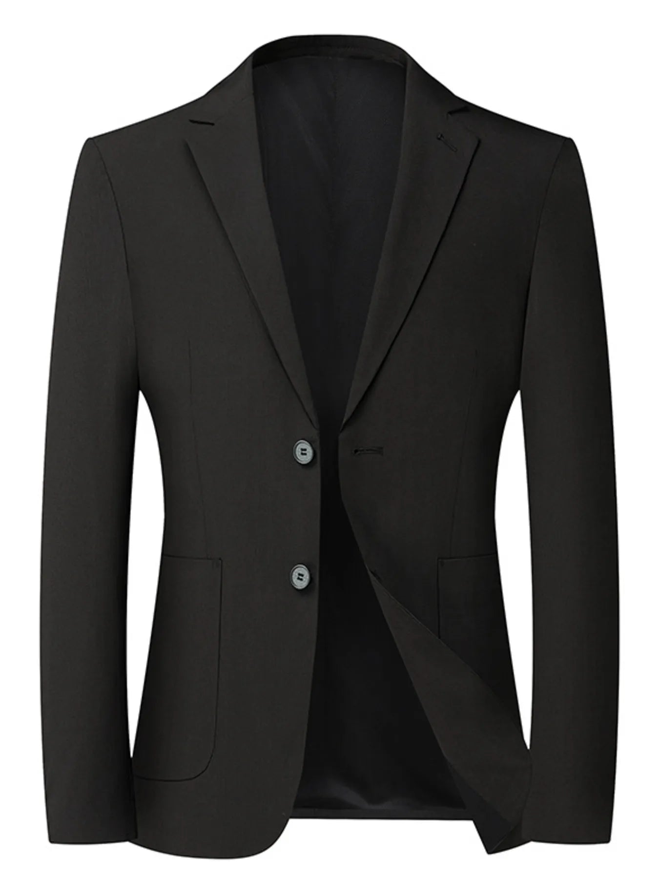 Men's black stretch button-up blazer with notch lapel and tailored fit for business casual, office, wedding, and formal occasions.