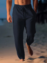 Men’s navy blue drawstring wide leg pants in extended sizes Small–5XL