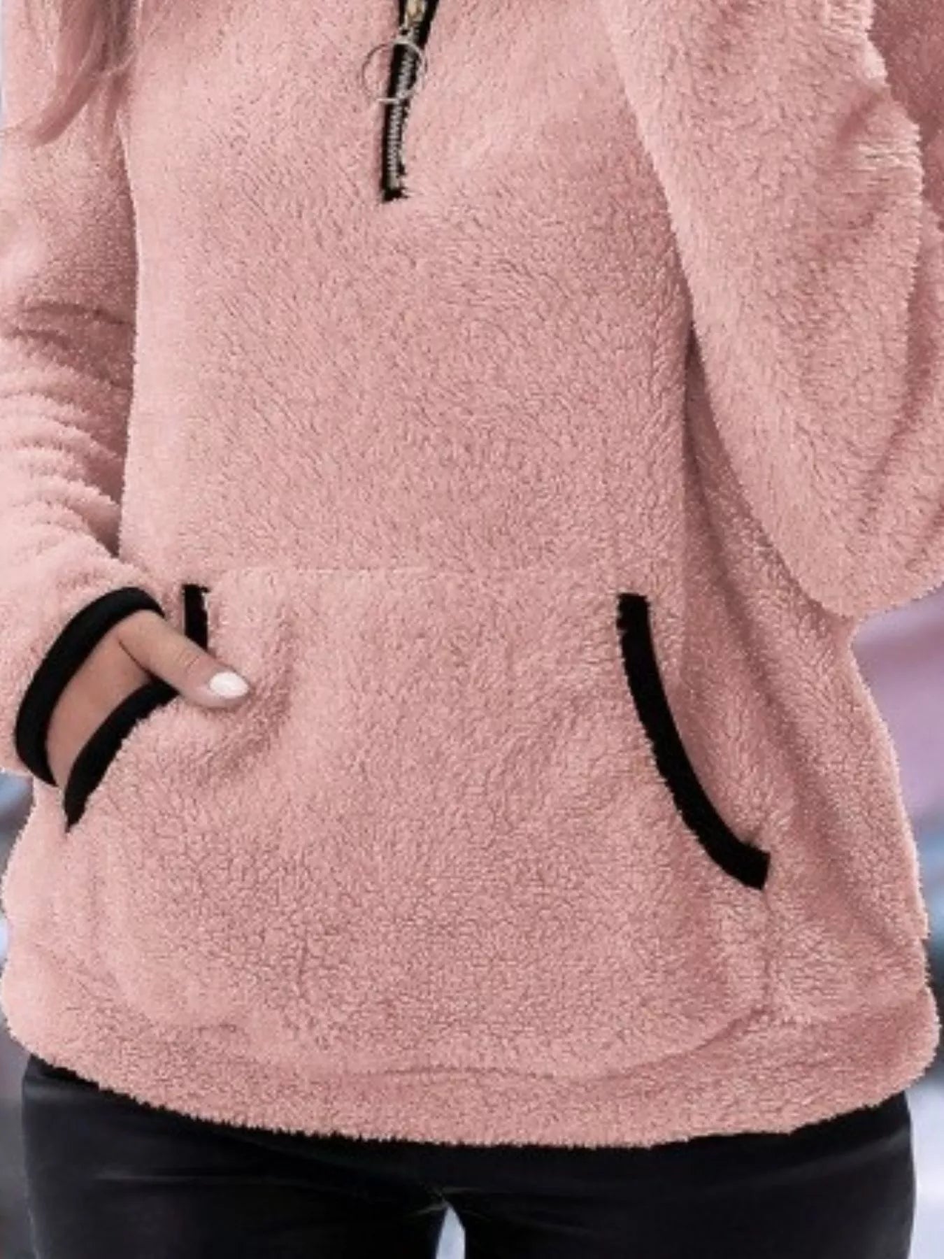 Cozy up in this full-size fleece quarter zip sweatshirt with pockets. Slightly stretchy and available in 11 colors and sizes Small–3XL for easy everyday style.