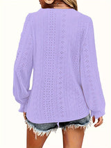 Lavender crochet top worn by a person on a white background