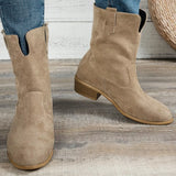 Women's khaki suede western ankle boots with block heel and embroidered stitching, perfect for fall outfits, dresses, jeans, winery weekends, and pumpkin patch adventures.
