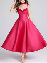 Red evening gown on a white background