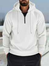 Men’s white full size quarter zip long sleeve drawstring hoodie