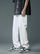 Men’s white washed wide leg relaxed fit jeans in extended sizes Small–3XL.