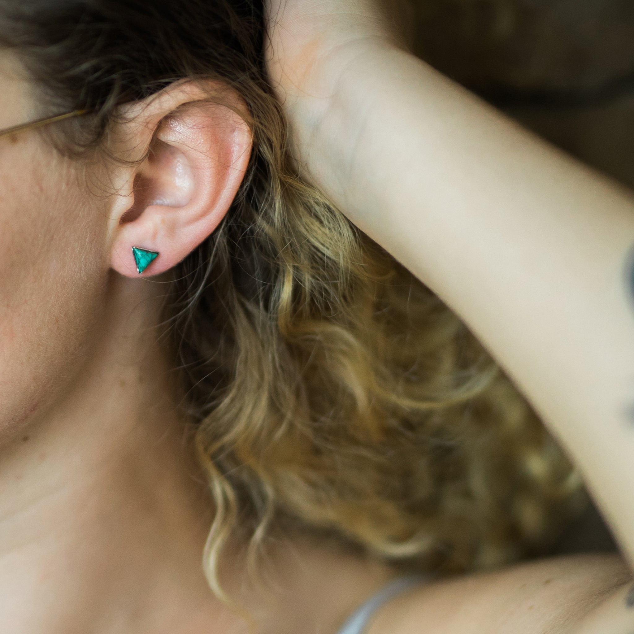 Mountains of Earth Tiny Triangle Turquoise Stud Earrings